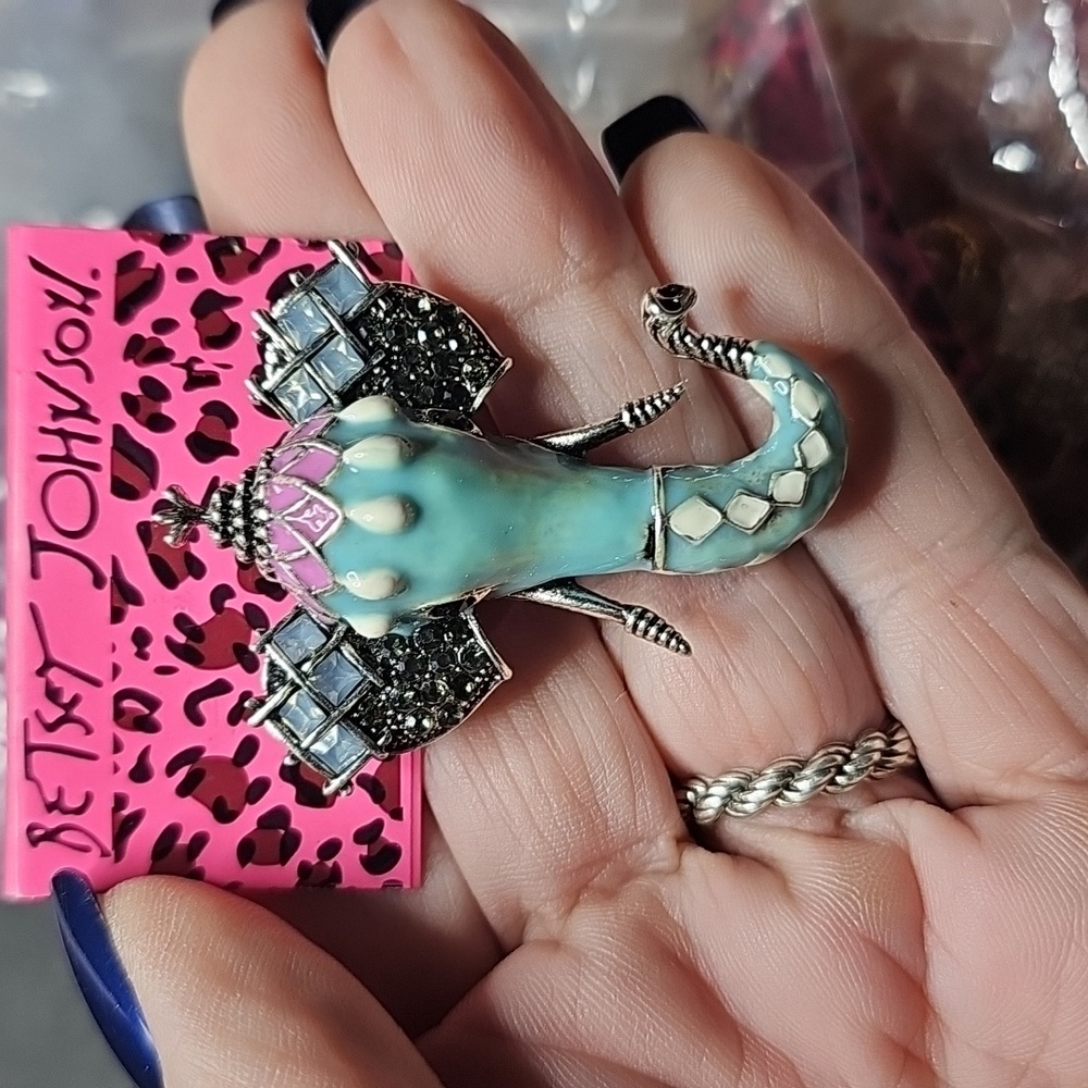 Betsey Johnson Blue and Pink Elephant Brooch